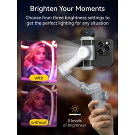 AOCHUAN 3-Axis Phone Gimbal, Gimbal Stabilizer for iPhone w/AI Vision Sensor, Portable for iPhone/Andriod, Phone Stabilizer Built in Fill Light Perfect for TikTok YouTube-Smart XPro AI Grey