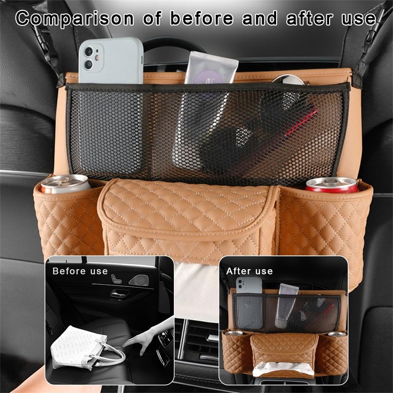 DXNQ Car Purse Holder Between Seats, Luxury Leather Front Seat