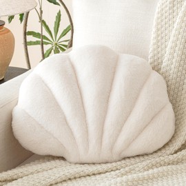 Znhinery Shell Pillow, Seashell Throw Pillow with Soft Rabbit Plush for Couch Bed, Shell Shaped Decorative Ocean Pillow Stylish Beach Cushion Room Decor Aesthetic for Bedroom Livingroom