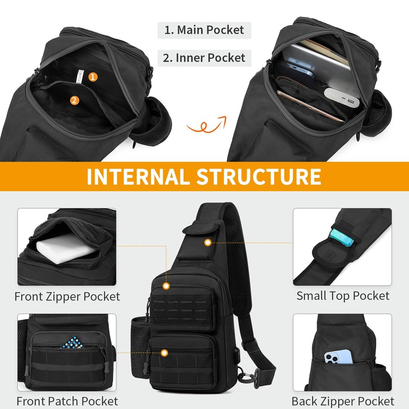 Explokit Tactical Sling Bag Small Shoulder Backpack Molle Chest Pack