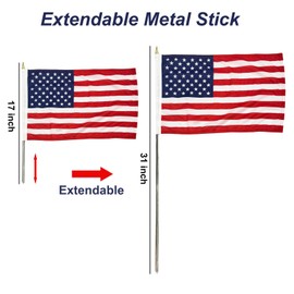 TOPFLAGS 12x18 Small American Flag on Stick 6 Pack Mini US Flags 12x18 Inch Metal Handheld Pole for Outside 4th of July Memorial Day USA 250th Anniversary Patriotic Decorations