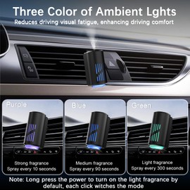 TIQTGD Car Air Freshener Diffuser, Smart Car Air Freshener with Three Adjustable Light Modes, Rechargeable Aromatizante para Carro with 6pcs Essential Oil,Long Lasting, Black