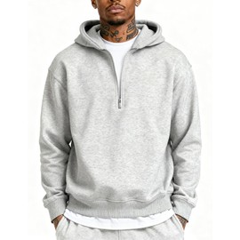 UOUA Men's Graphic Quarter Zip Hoodies Casual Long Sleeve Drop Shoulder Sweatshirt Pullover Streetwear Top Mottle Grey XXL