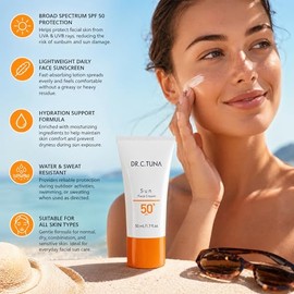 FARMASi Dr. C. Tuna Sun Care Spf 50 Crema Facial Solar, Loción Suave Amplio Espectro Y Resistente Al Agua Crema Solar Uva/Uvb Protección Solar, Ligera Para Todo Tipo De Piel, 1.7 Fl.