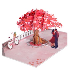 Valentines Card Pop Up | 3D Anniversary Mothers Day Birthday Thank You Card (Size 15x20 cm - Romantic Couple Heart Tree)