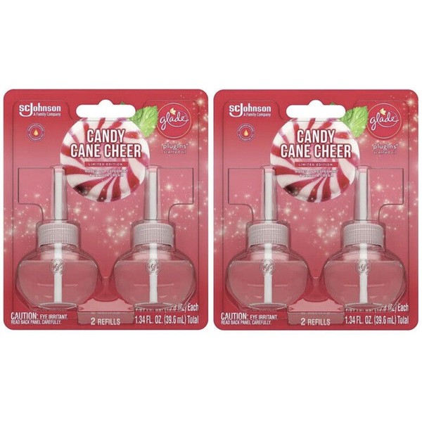 Glade Plugins Scented Oil Refills Candy Cane Cheer Holiday Collection 2 Packs