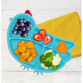 Innobaby Din Din Smart - Plato de silicona para pollo, diseño de niños, Azul