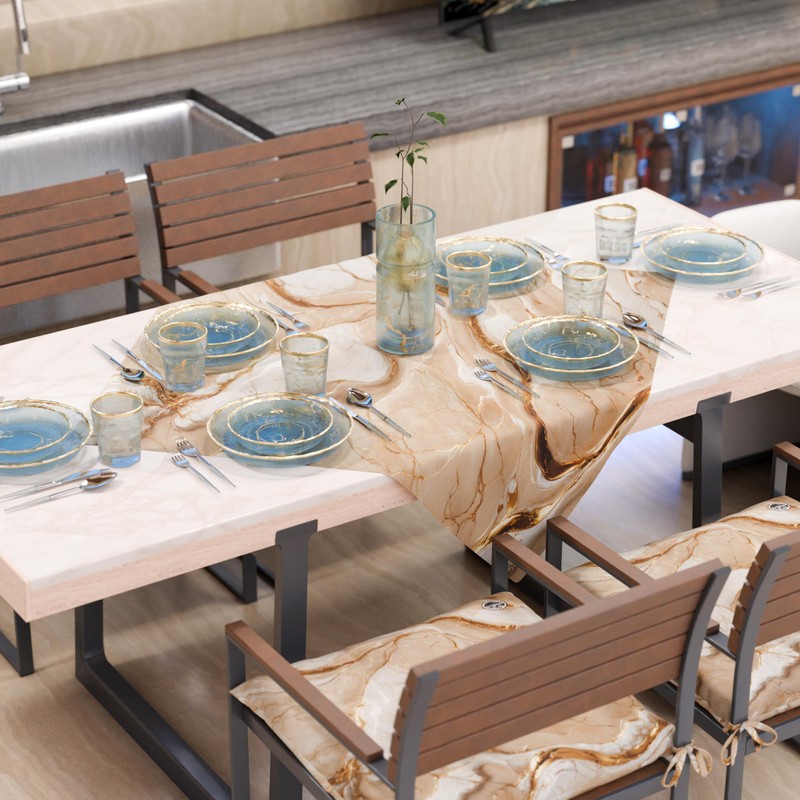 PETTI Artigiani Italiani - Modern Tablecloth with Marble Effect, Beige,