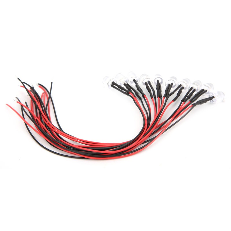 50PCS 12V 8mm Chromatic LED Lamp Beads with 20CM 26AWG