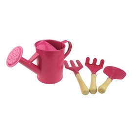 Apol Gardening Tool Set for Kids Children Includes Watering Can Gloves Shovel Rake Fork and Carry Bag Girls Boys Gift (Pink)