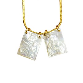 KETLIXS Mother of Pearl Jesus and Virgin Mary Scapular Necklace, God and Mother of God Virgin Mary Pearl Shell Religious Faith Necklace, 14k Gold Filled Chain, Pearl Stone Gold, Agate