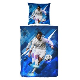 Hsewudwsd Football Star Character Microfibre 135 x 200 cm Duvet Cover with Zip and 80 x 80 cm Pillowcase Bedding Set