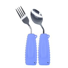 Ehucon Adaptive Utensils Angled Spoon and Fork for Hand Tremors Parkinsons,Weighted Utensils with Non-Slip Easy Grip Handles for Independent Eating (1pcs Spoon+1pcs Fork=2 pcs,Purple,Right Hand)