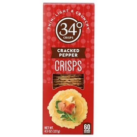 34 Degrees Cracked Pepper Crisps, Thin Light & Crunchy Crisps, 4.5 Oz (Pack of 12)
