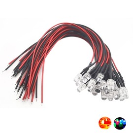 Vrabocry 30pcs 5mm Green Candle Flickering Lights LED Emitting Diodes Pre Wired 7.9 inch DC 12v LED Light Clear Lens Small LED Lamps