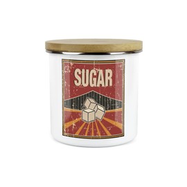 Purely Home Retro 1950s Style Sugar Canister - White Metal Enamel Kitchen Food Storage Container