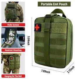 JUMAHE Survival First Aid Kit, MOLLE Medical Pouch Tactical First Aid Kit for Home, Car, Hiking, Travel, Camping, ArmyGreen