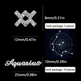 MOLILON 15pcs 3d Silver Leo Nail Charms 5pcs Zodiac Signs and 10pcs Zodiac Letter Nail Studs Rhinestones Crystal Alloy Twelve Constellation Charms for DIY Crafts Jewelry Decoration Nail Supplies