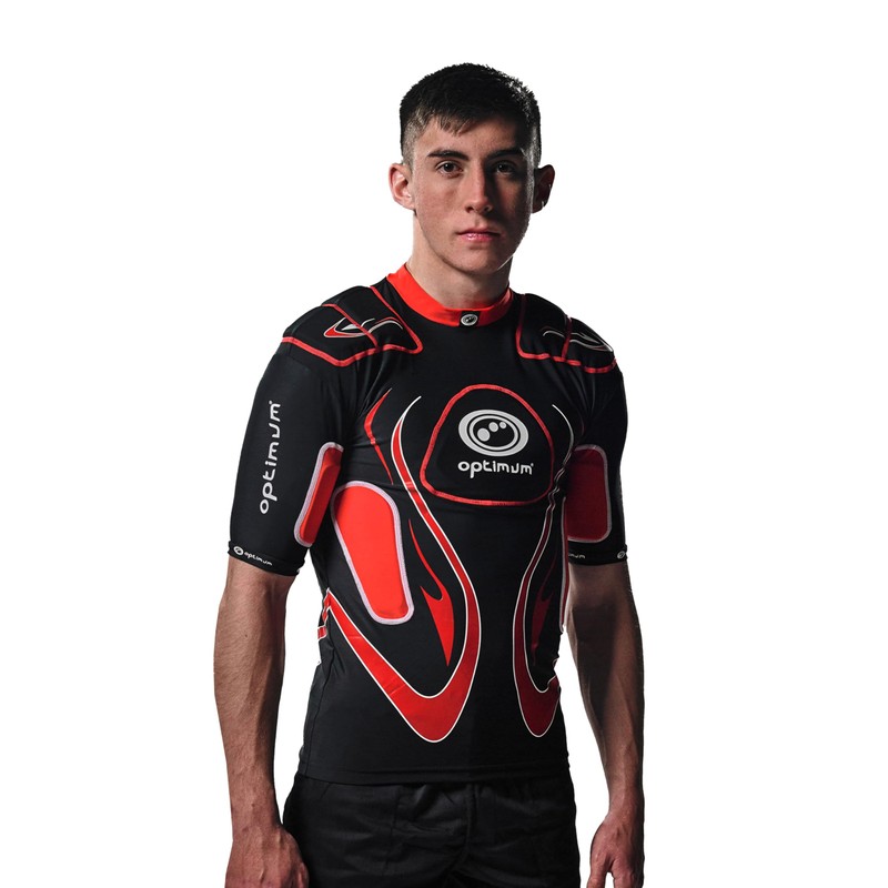 Optimum Senior Inferno Rugby Protective Top Shoulder Pads Black/Red, X-Large