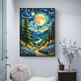 Perycomly Moon Forest Diamond Painting Kits for Adults, 5D Moon Landscape Diamond Art Kits for Beginners, Full Drill Round Diamond Craft Kits for Home Decor - 12"x16"