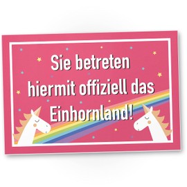 DankeDir! Sie betreten offiziell das Einhornland - Schild Süße Wand-Deko Türschild Mädchen Wohnung Geschenkidee Geburtstagsgeschenk - beste Freundin Süße lustige Deko