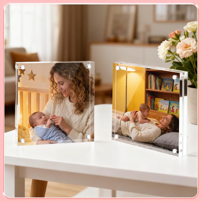 Vowcarol Acrylic 5x5 Picture Frame, Clear Two Sided Display, Free