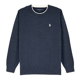 U.S. Polo Solid Jersey Crew Neck Sweater Pullover for Men, Midnight Heather, X-Large