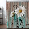 Ttincceer Flower Shower Curtain White Daisy Rustic Plank Bathroom Curtain