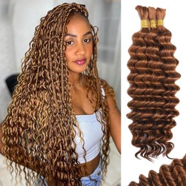 Human Braiding Hair for Boho Braids Human Hair Wet and Wavy Bundles 110g Deep Wave Bulk Boho Hair for Braiding Curly Knotless Hair Extensions 12A Bohemian Auburn Ginger 3 Bundles/Pack 18 Inch Color 30
