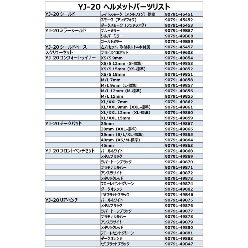 [ヤマハ発動機] ヘルメットパーツ コンフォートライナー YJ-20 ZENITH XS/S 9mm 90791-49854