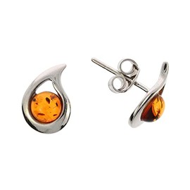 Artisana Jewellery Amber Earrings Modern Stud Earrings Made of Amber and Rhodium-Plated 925/000 Sterling Silver, Baltic Amber Rhodium-plated 925/000 sterling silver, Amber