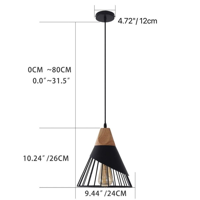 Mxsaoud Black Pendant Lights Kitchen Island,Black Pendant Light,Adjustable Wood Hanging