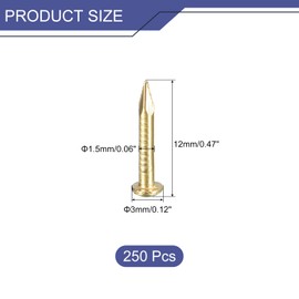 sourcing map 250 Pcs Small Tiny Nails 1.5mmx12mm(DXL) Tiny Brass Nails Hardware Nails Small Nail for Wooden DIY Decorative Boxes Household Accessories, Brass Tone