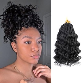 SVNMU Pre-Looped Ocean Wave Crochet Hair 8inch #1B 8 Packs Pre-Twisted French Curl Boho Braids Short Goddess Box Braids Curly Synthetic Braiding Hair Extensions for Women