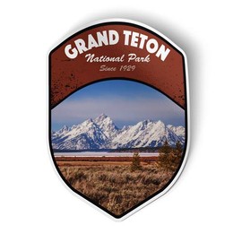 Squiddy Grand Teton Wyoming National Park - Vinyl Sticker Decal for Phone, Laptop, Water Bottle (3" Tall)