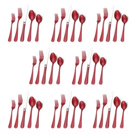 Red Silverware Set, Bysta 40-Piece Stainless Steel Flatware Set, Kitchen Utensil Set Service for 8, Tableware Cutlery Set for Home and Restaurant, Knives mirror polish, Dishwasher Safe