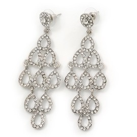 Clear Crystal Lacey Chandelier Earrings/Rhodium Plated/ 8mm L
