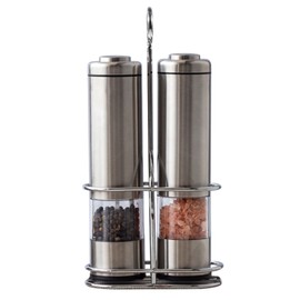 DDBESSIC Electric Salt and Pepper Grinder Set with Stand, Battery Operated Salt and Pepper Grinder Set with Light, Adjustable Coarseness Stainless Steel Pepper Mills for Pepper, Raw Salt