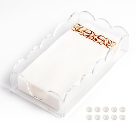 Acrylic Guest Towel Holder-Scalloped Clear Bathroom Paper Hand Towels Storage Tray, Stylish Guest Towel & Disposable Paper Holder for Hotels, Parties, Weddings, and Various Events (9x5.1x2.4 inch)