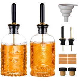 Baalaka 2 Pack Glass Coffee Syrup Dispenser Bottles Set, 7 OZ Simple Syrup Bottles with Metal Pour Spout, Syrup Dispenser for Coffee Bar Accessories for Maple Honey Syrup Oil and Sauces