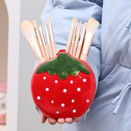 Busnos Strawberry Pen Holder for Desk Toothbrush Holder Cute Red Vase Decor Makeup Brush Pencil Holder Kawaii Desk Accessories Aesthetic Office Home Decor Birthday Gifts for Women