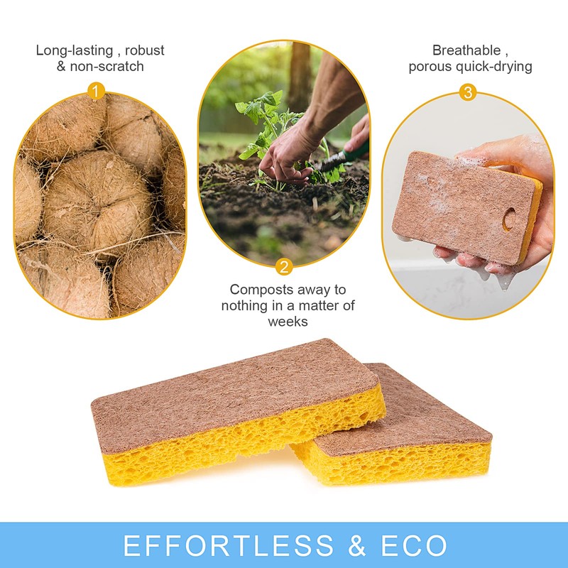 Biodegradable Natural Kitchen Sponge Eco Scratch Free Compostable Cellulose Sisal