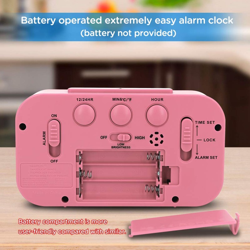 Peakeep Night Light Alarm Clock Battery Operated with Indoor Temperature,