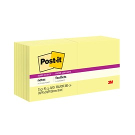 Post-it Super Sticky Notes, 2x Sticking Power, 7.6 x 7.6 cm, amarillo, Amarillo canario, Amarillo canario, 12 bloques de notas