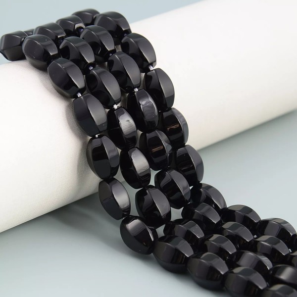 Black Onyx Hexagonal Faceted Rice Shape Beads Size 10x14mm 15.5''