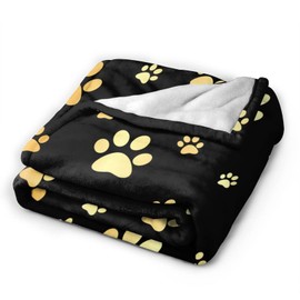 Perinsto Cute Dog Paws Prints Throw Blanket Ultra Soft Warm All Season Golden Animal Footprints Decorative Fleece Blankets for Bed Chair Car Sofa Couch Bedroom 60"X50"