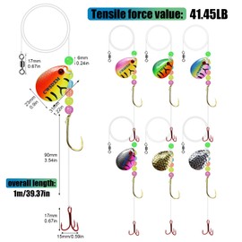 CWSDXM Walleye Rigs Kit, 41.5LB Spinner Rig Crawler Harness with Large Colorado Blades, 7PCS Pre-Rigged for Walleye & Perch Fishing, Worm Rig