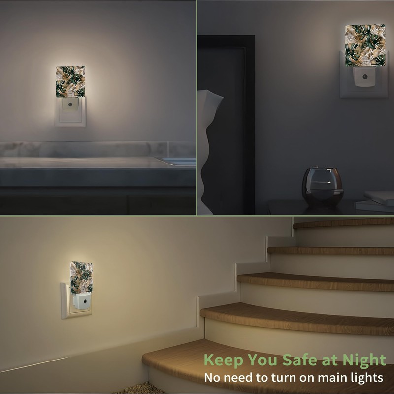 ZTHLL Green Gold Leaf Night Light, Tropical Palm Night Light