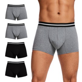 ShieldEase Washable Incontinence Underwear for Men, Cotton Boxer Briefs with Front Fly, Light Absorbency 80ml, Front & Rear Leakproof Design, Feels Like Regular Underwear (4Pack, 2 Black+2 Gray, M)