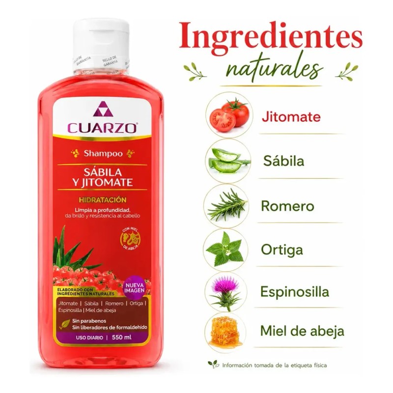 Shampoo Sabila Y Jitomate Para Cabello 550 Ml Cuarzo Natural